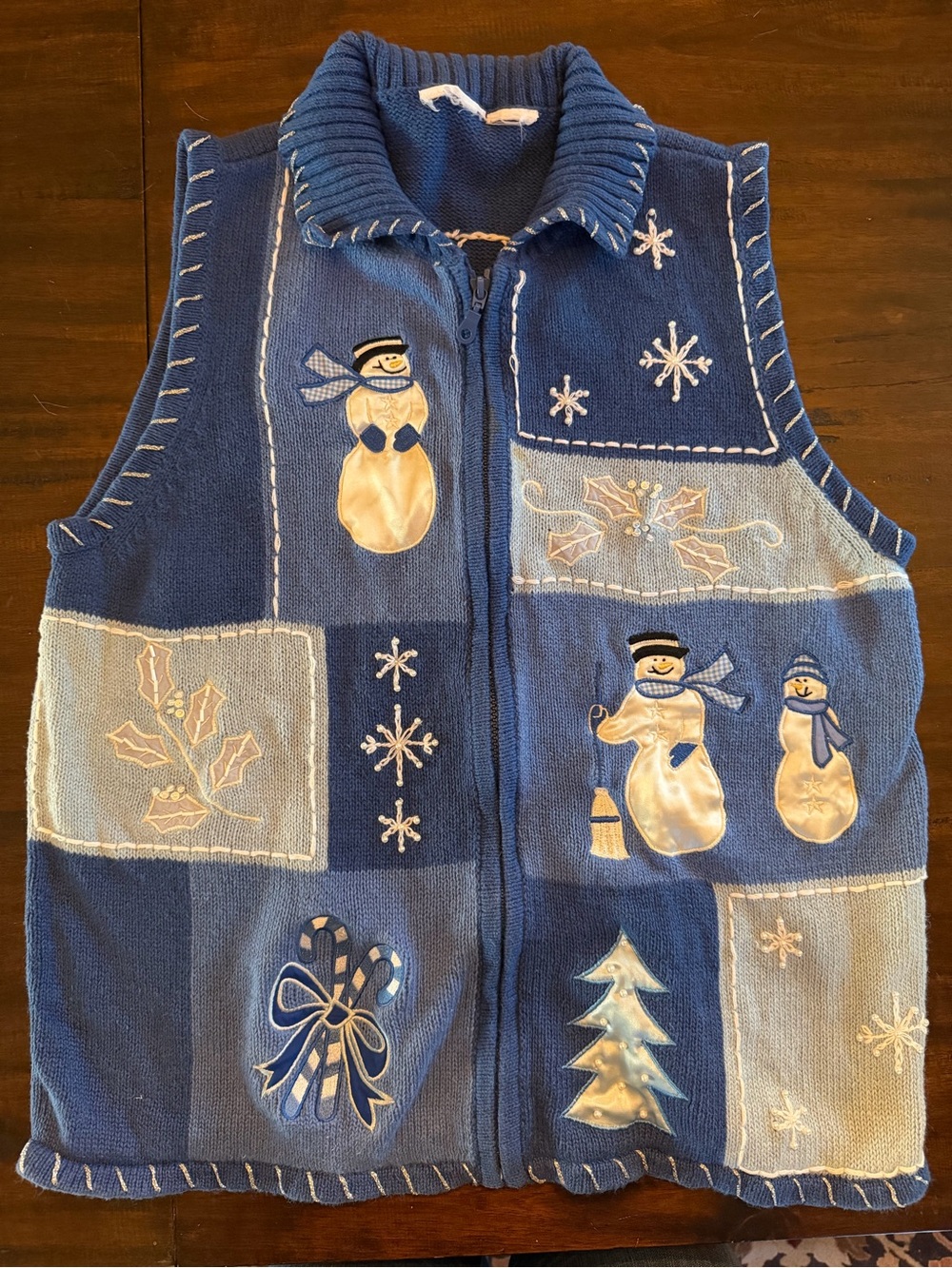 Blue Winter Solstice Snowman Holiday Vest- vtg 90s